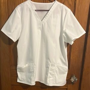 White V-Neck Scrub Top
